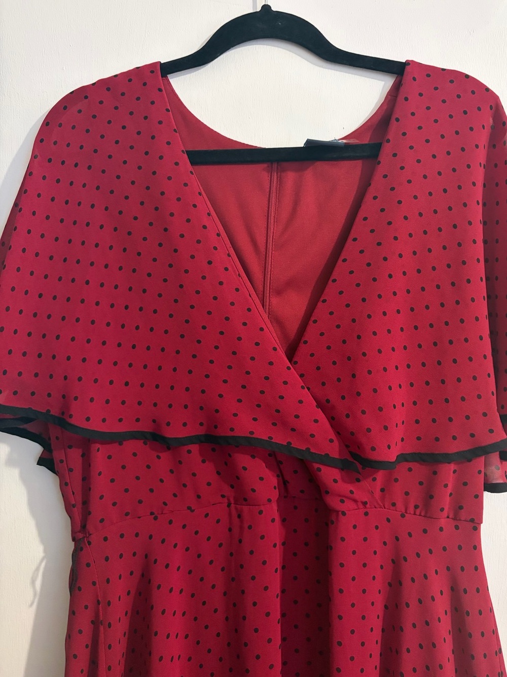 Gabby Skye Red Polka Dot V-Neck Midi Dress